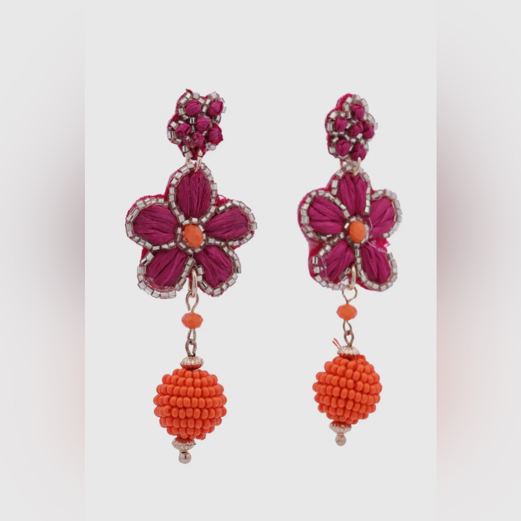 New Floral Pink And Orange Beaded Earrings!